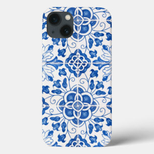 Portugees Tegels Mediterraan Blauw Bloemen iPhone 13 Hoesje