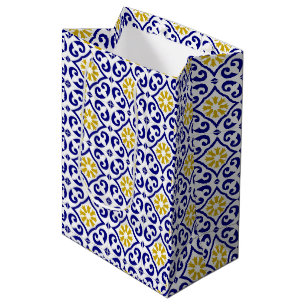 Portugees Tegels Mediterraan Blauw Bloemen Medium Cadeauzakje