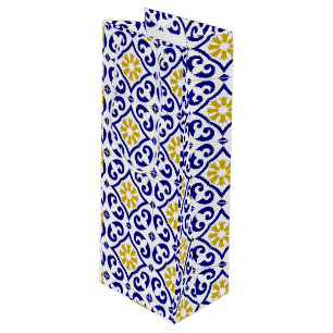 Portugees Tegels Mediterraan Blauw Bloemen Wijn Cadeautas
