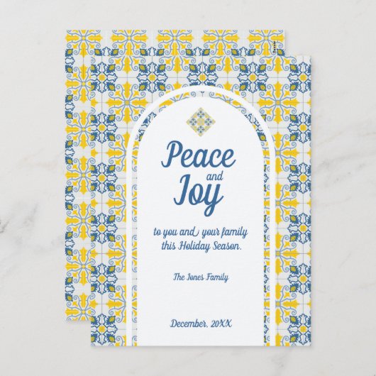 Portugees tegels Vrede en Vreugde Kerstkaart Feestdagenkaart (Voorkant / Achterkant)