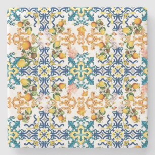 Portugees  tiles kiwi en citroenpatroon stenen onderzetter