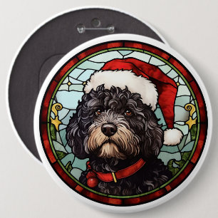 Portugees Water Dog Glas in lood Kerstmis Ronde Button 6,0 Cm