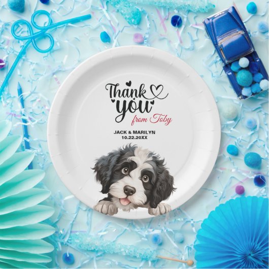 Portugees water hond bruiloft dank u papieren bordje (Feest)