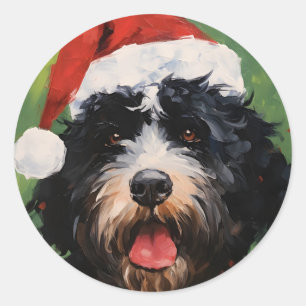 Portugees water hond Kerstborstel schilderen Ronde Sticker