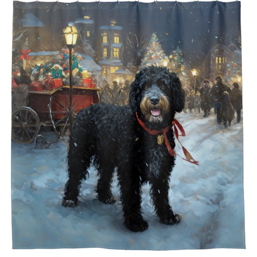 Portugees Water Hond Kerstfeest Seizoen Douchegordijn (Voorkant)