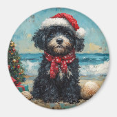 Portugees Waterhond Kerst  Strand Magneet (Voorkant)