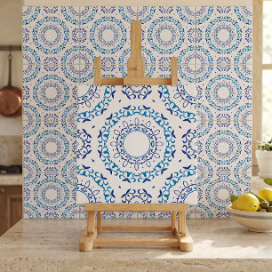 Portugese Azulejo Blauw Witte Bloemrijke Mandala Tegeltje