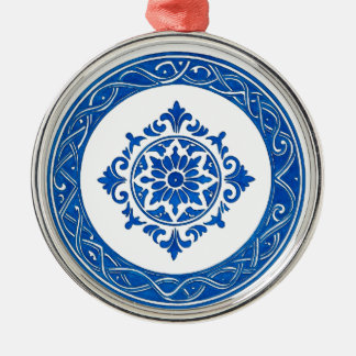 Portugese Azulejo Kerstornament – Blauwe Tegel Metalen Ornament