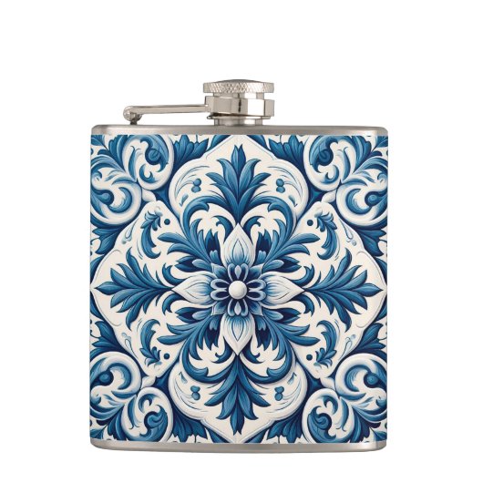 Portugese blauw-tegelkolf heupfles (Voorkant)