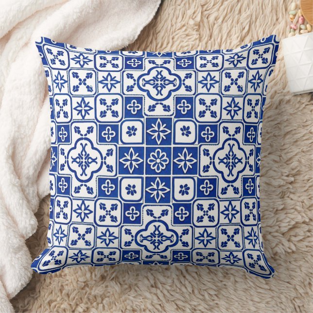 Portugese Blauwe Azulejo-tegelpatroon decoratieve  Kussen (Deken)