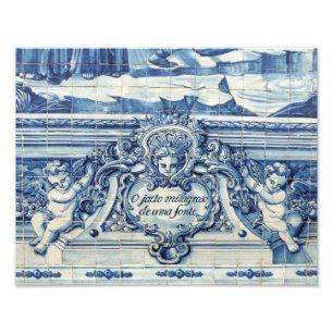 Portugese blauwe en witte tegels met engelen foto afdruk