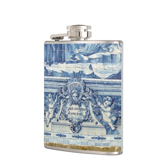 Portugese blauwe en witte tegels met engelen heupfles (Links)