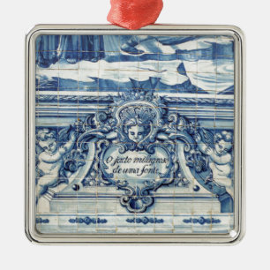 Portugese blauwe en witte tegels met engelen metalen ornament