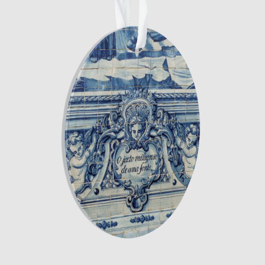 Portugese blauwe en witte tegels met engelen ornament (voorkant)