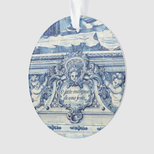 Portugese blauwe en witte tegels met engelen ornament (voorkant)