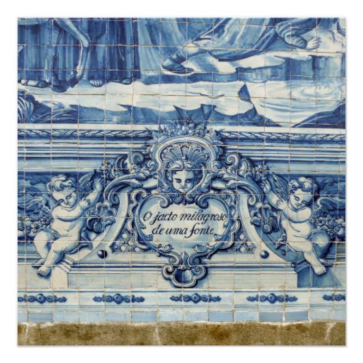 Portugese blauwe en witte tegels met engelen perfect poster (Voorkant)
