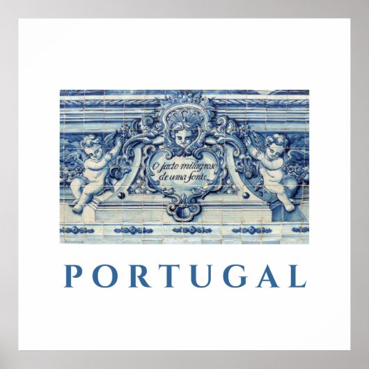 Portugese blauwe en witte tegels met engelen poster (Voorkant)