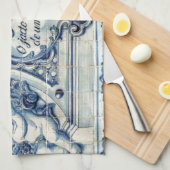 Portugese blauwe en witte tegels met engelen theedoek (Quarter Fold)