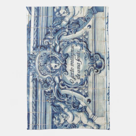 Portugese blauwe en witte tegels met engelen theedoek (Verticaal)