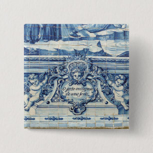 Portugese blauwe en witte tegels met engelen vierkante button 5,1 cm