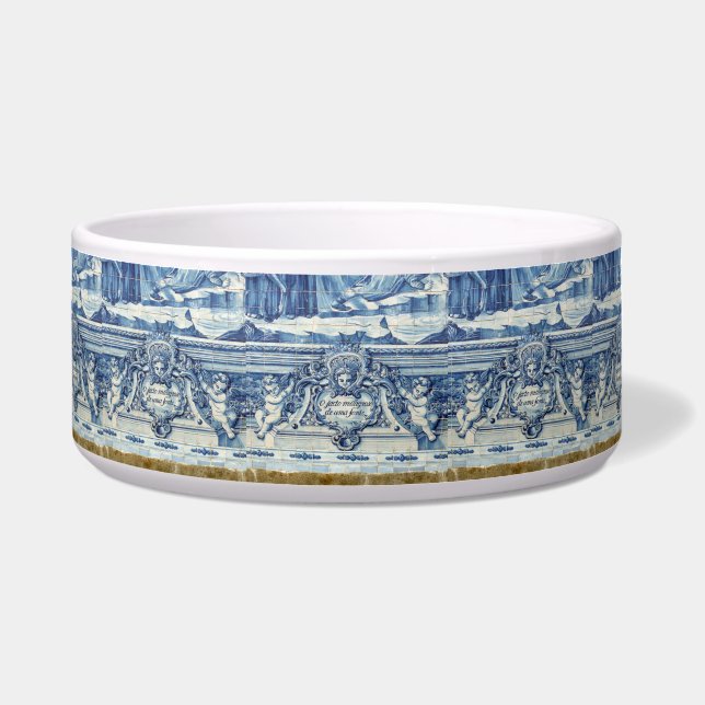 Portugese blauwe en witte tegels met engelen voerbakje (Voorkant)