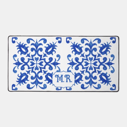 Portugese Blauwe Tegel Monogram Bureaumat (Voorkant)