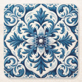 Portugese blauwe tegel vierkante kartonnen onderzetter (Voorkant)