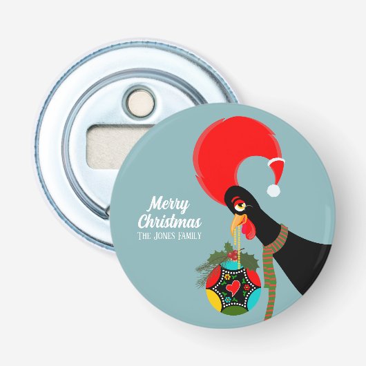 Portugese Haan en heilige Kerstbal Button Flesopener (Voorkant)