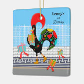 Portugese Haan met geschenken 1e Verjaardagsfeest Keramisch Ornament (Links)