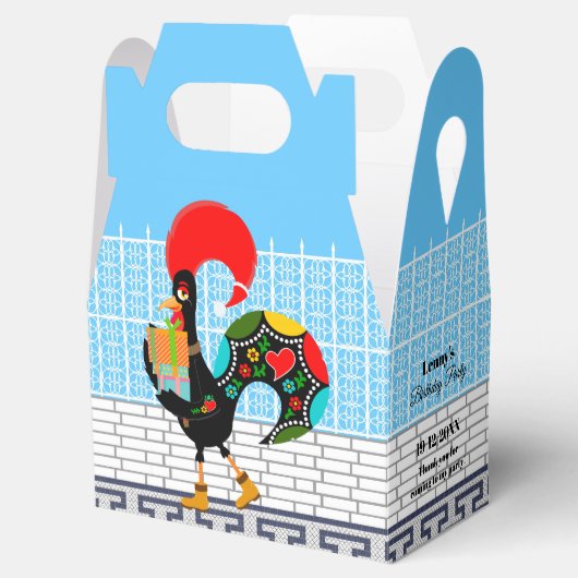 Portugese haan met verjaardagscadeaus bedankdoosjes (Geopend)