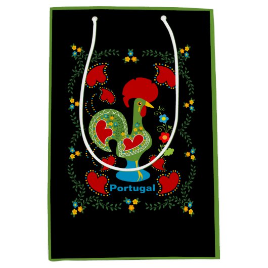 Portugese haan van geluk in groene kleur medium cadeauzakje (Voorkant)