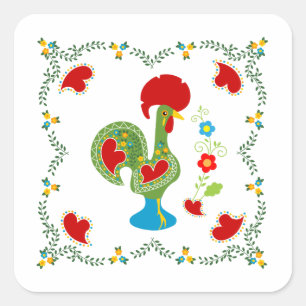 Portugese haan van geluk in groene kleur vierkante sticker