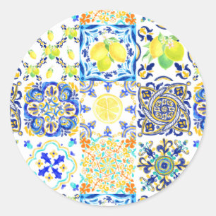 Portugese Majolica Azulejo Mediterrane Citroen Ronde Sticker