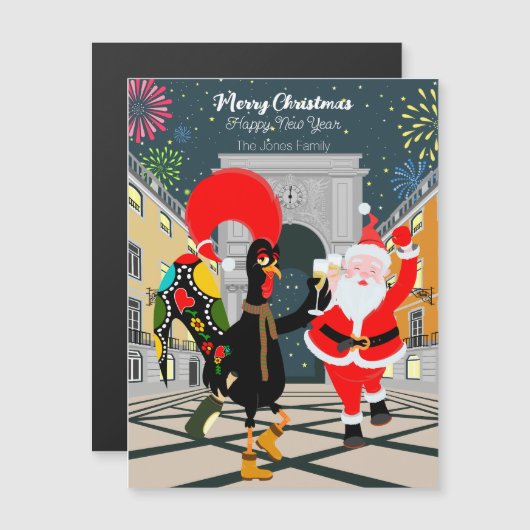 Portugese Rooster en Santa Nieuwjaar toast kaart (Voorkant / Achterkant)