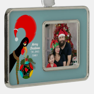 Portugese Rooster Holly Kerstbal Verzilverd Kader Ornament
