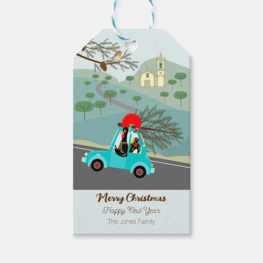 Portugese Rooster Kerstmis feestelijke rit Cadeaulabel (Voorkant)