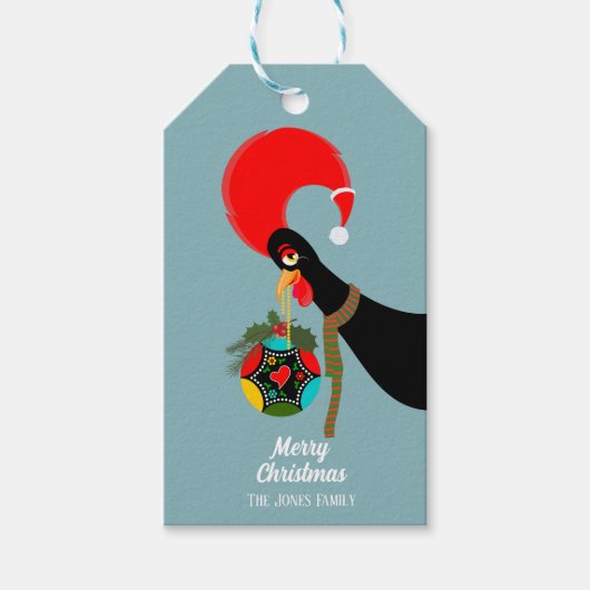 Portugese Rooster Kerstmis holly bauble Cadeaulabel (Voorkant)
