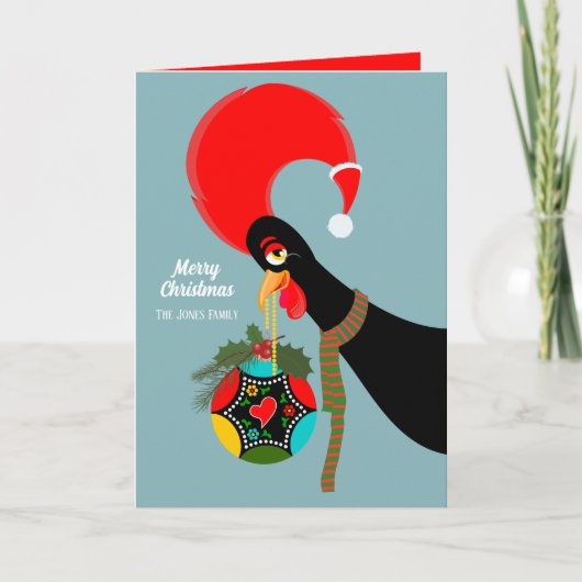 Portugese Rooster Kerstmis holly bauble Kaart (Voorkant)
