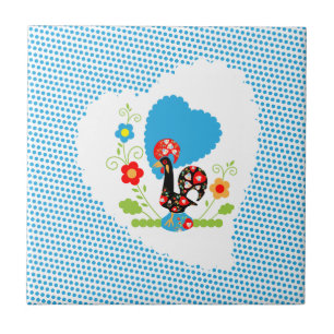 Portugese rooster met blauwe stippen tegeltje