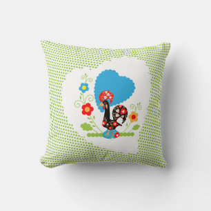Portugese Rooster met lichtgroene polka-stippen. Kussen