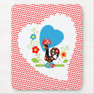 Portugese rooster met rode polka-stippen muismat