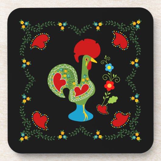 Portugese rooster van Luck in groen Bier Onderzetter (Voorkant)