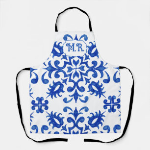 Portugese tegel met blauwe monogram schort