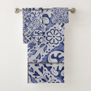 Portugese tegels - Azulejo Blue en White Floral Bad Handdoek