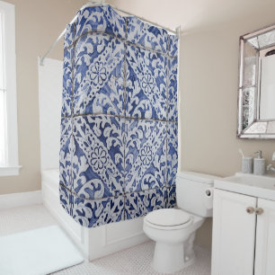 Portugese tegels - Azulejo Blue en White Floral Douchegordijn