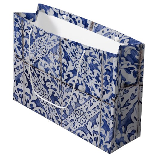 Portugese tegels - Azulejo Blue en White Floral Groot Cadeauzakje (Voorkant Gekanteld)