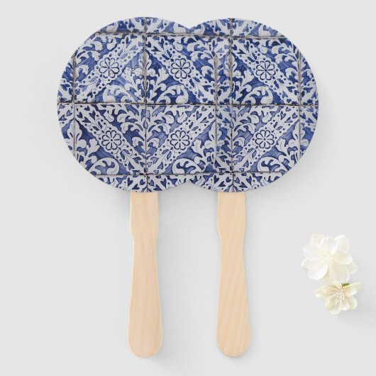 Portugese tegels - Azulejo Blue en White Floral Handwaaier (Voorkant en achterkant)