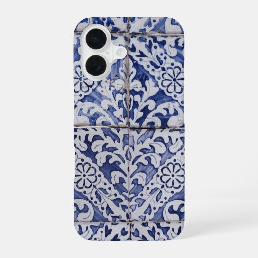 Portugese tegels - Azulejo Blue en White Floral iPhone 16 Hoesje (Achterkant)