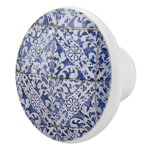Portugese tegels - Azulejo Blue en White Floral Keramische Knop