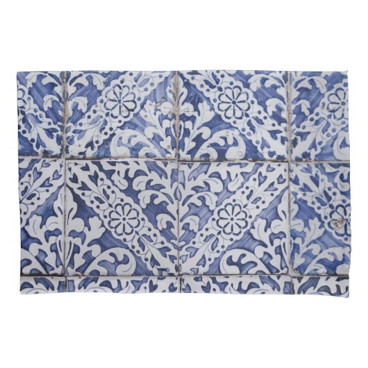 Portugese tegels - Azulejo Blue en White Floral Kussensloop (Voorkant)
